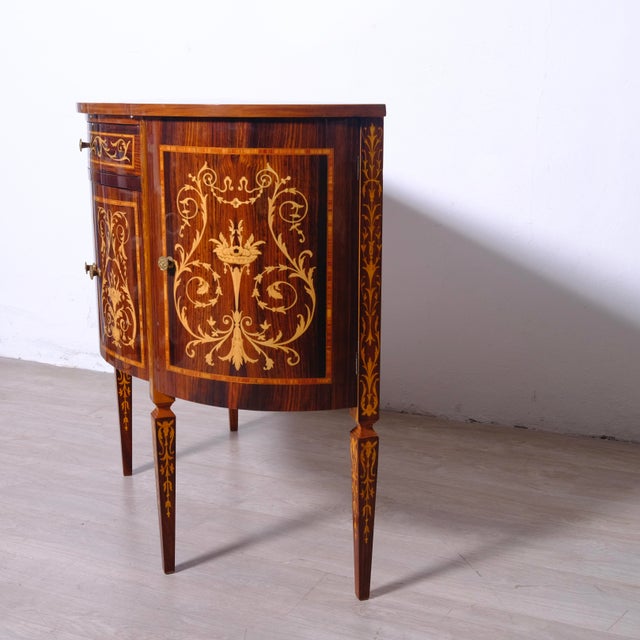 Louis XVI Style Inlaid Wooden Half-Moon Sideboard, 1950s For Sale - Image 9 of 12