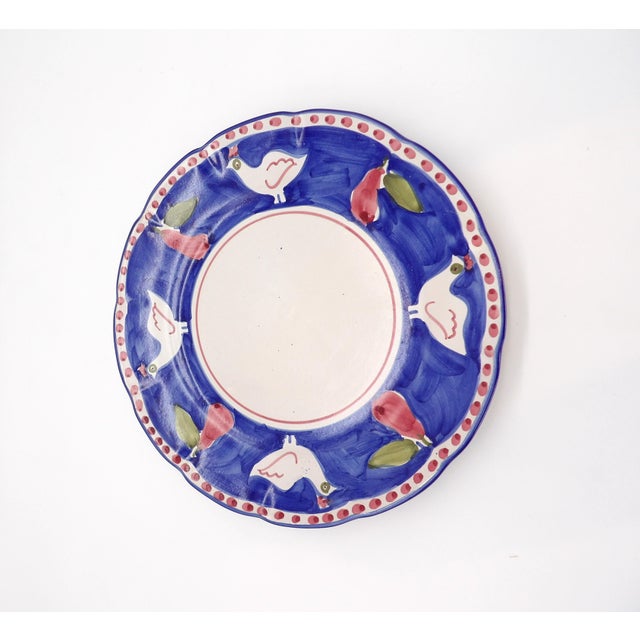 Blue and White Italian Plate/Platter With Roosters and Pears With Red Dots 11" For Sale - Image 6 of 8