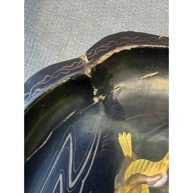 Vintage Black Lacquer Chinoiserie Bird Tray For Sale - Image 12 of 15