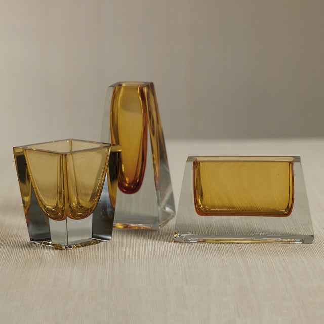 Contemporary Carrara Polished Amber Glass Vase, 4" For Sale - Image 3 of 5