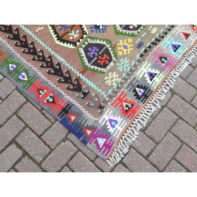Mid 20th Century Multicolor 1960s Handwoven Boho Turkish Kilim Area Rug For Sale - Image 6 of 10