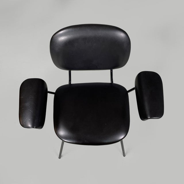Mid-Century Modern Italian Black Faux Leather and Black Metal Armchair, 1960s For Sale - Image 6 of 18