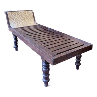 Antique Colonial Cane Chaise Longue With Turned Legs and Slatted Hardwood Frame For Sale