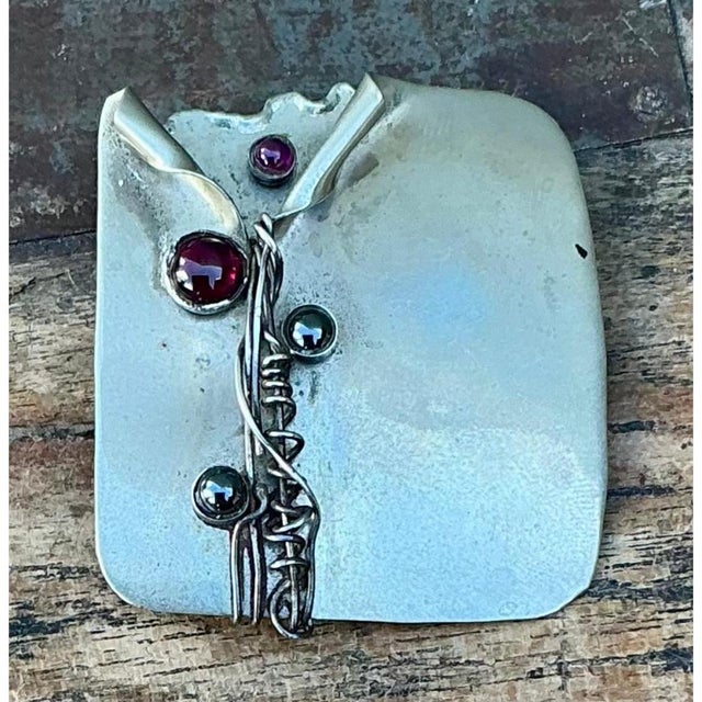 Vintage Boho Handmade Sterling Silver Modernist Brooch For Sale - Image 9 of 12