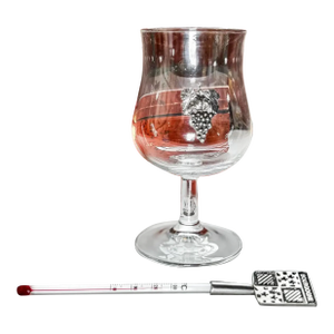 Vintage Wine Glass & Bourgogne Thermometer Set | Monte Carlo Souvenir Box | Etain Pewter Emblem