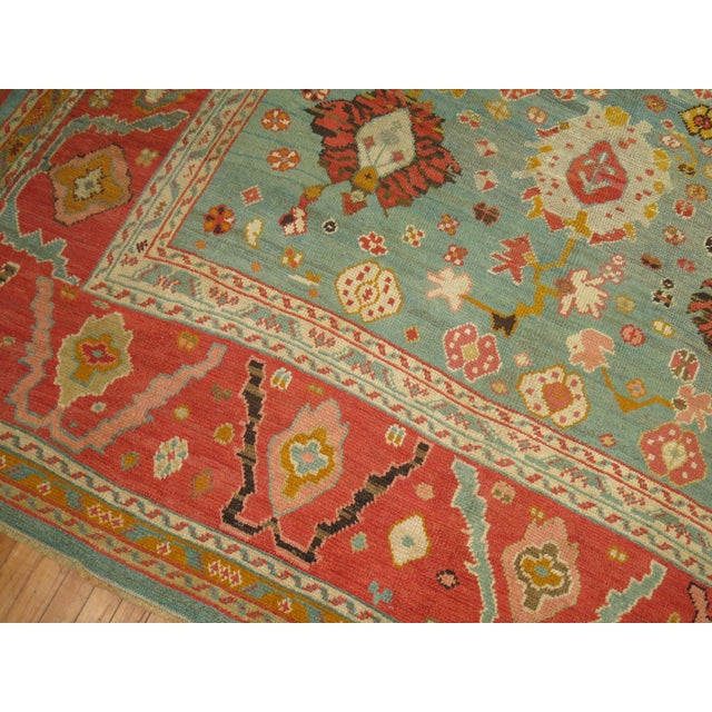 Early 21st Century Green Orange Antique Oushak Rug - 8'10" x 11'2" For Sale - Image 5 of 18