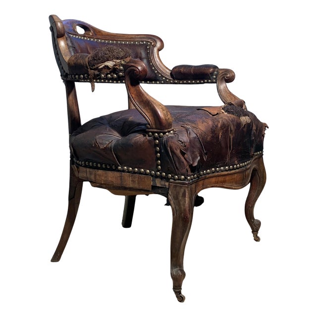 Antique Victorian Brown Leather Chair For Sale
