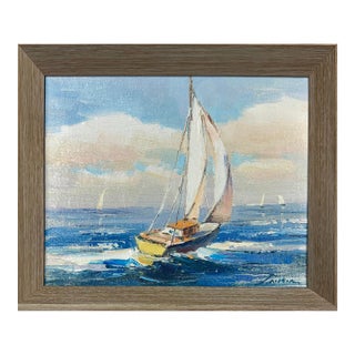 Sailboat Seascape Waves Original Oil on Canvas, by Alton (Framed) For Sale