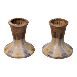 Donn Young Attr. Ceramic Candle Holders, a Pair For Sale