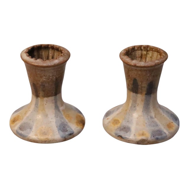 Donn Young Attr. Ceramic Candle Holders, a Pair For Sale