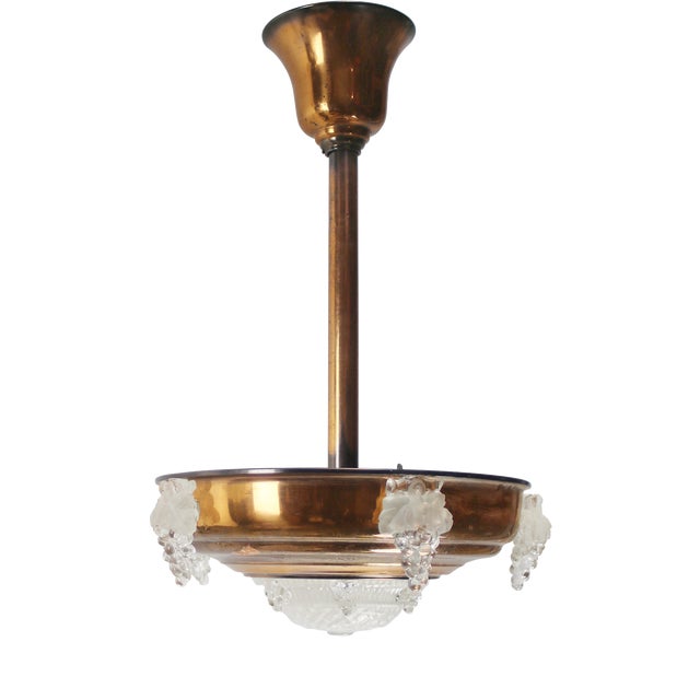 French Art Deco Brass Pendant Light For Sale