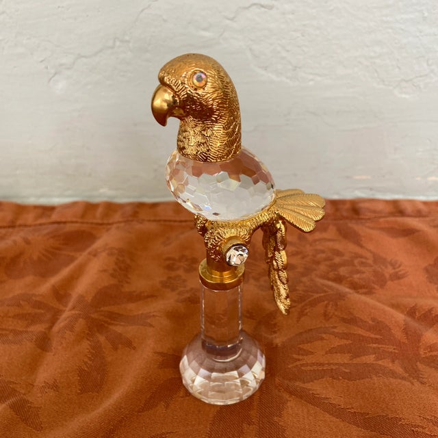 Vintage Crystal & Gold-Tone Metal Parrot Figure For Sale - Image 9 of 9