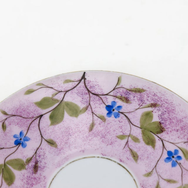 Lavender Vintage Lilac and Blue Floral Saucer - Hand-Painted Porcelain Accent Plate For Sale - Image 8 of 10