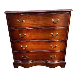 Antique Georgian Style Serpentine Front Leather Top Mahogany Four Drawer Chest For Sale
