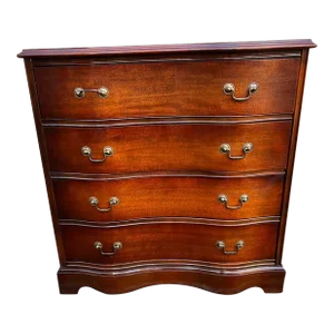 Antique Georgian Style Serpentine Front Leather Top Mahogany Four Drawer Chest