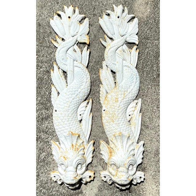 Coastal Vintage Coastal Cast Iron Dolphin Wall Plaques - a Pair For Sale - Image 3 of 7