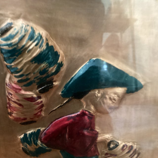 Mid 20th Century Mid-Century Asian Painted Enamel on Copper Wood Plaque Hanging Wall Art For Sale - Image 5 of 12