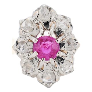 Marguerite Ring Gold, Diamonds and Ruby Circa 1900, Size 4.5 For Sale