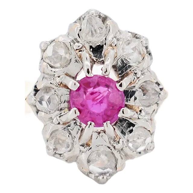 Marguerite Ring Gold, Diamonds and Ruby Circa 1900, Size 4.5 For Sale