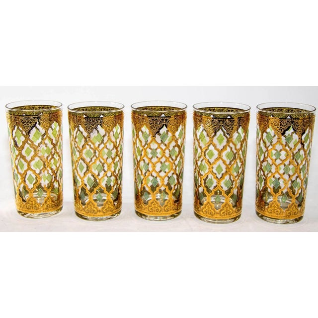 Glass 1960s Culver Ltd Highball Glasses and Ice Bucket 22 K Gold Valencia Design For Sale - Image 7 of 12