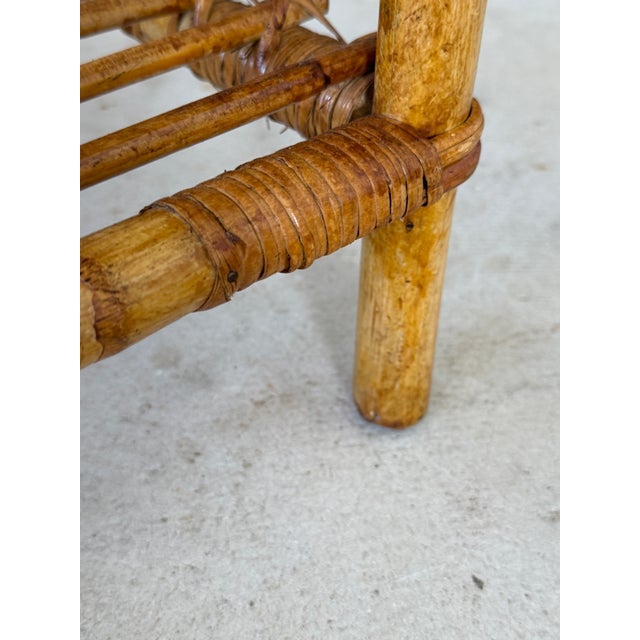 Heywood-Wakefield Vintage Rattan and Bamboo Coffee Table With Glass Top and Lower Shelf For Sale - Image 4 of 12