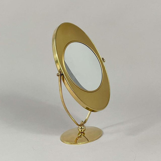 Gold Art Deco Double-Sided Brass Table Mirror, 1940s For Sale - Image 8 of 16