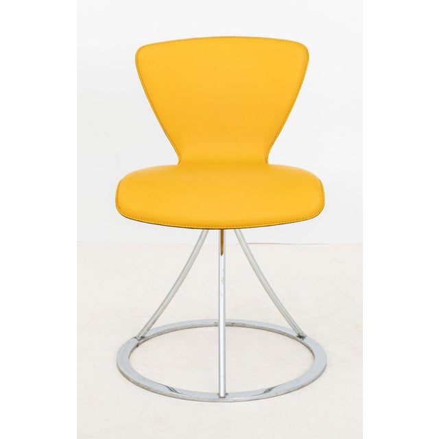 Italian Postmodern Yellow Leather Swivel Chair For Sale - Image 4 of 5
