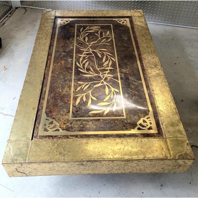 Mid 20th Century Acid Etched Brass Coffee Table Attributed to Bernhard Rohne For Sale In Washington DC - Image 6 of 10