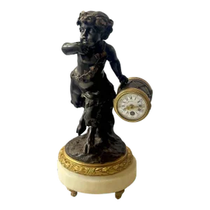 19th Century Bacchanalian Faun Sculptural Clock by H. Moyson