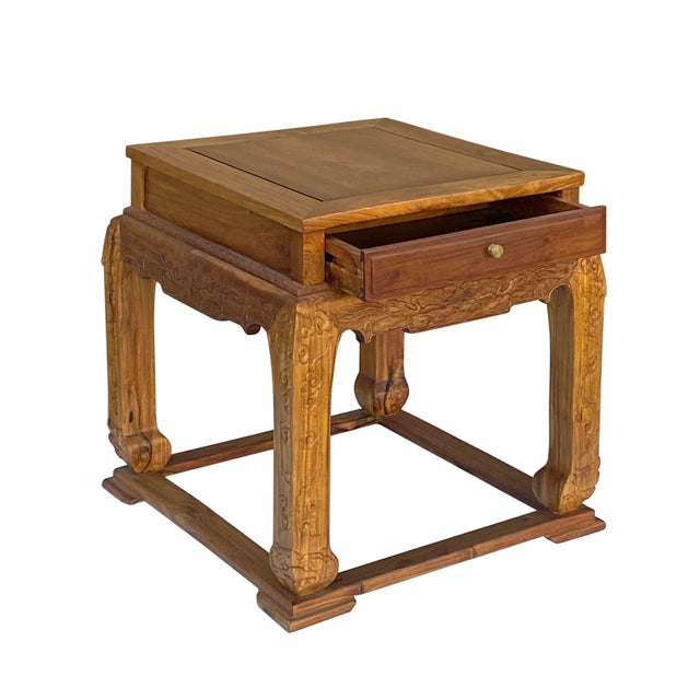 Chinese Oriental Solid Wood Phoenix Flower Motif Tea Side Table For Sale In San Francisco - Image 6 of 10