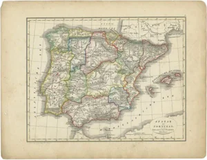 Antique Map of Spain and Portugal by Petri, 1852