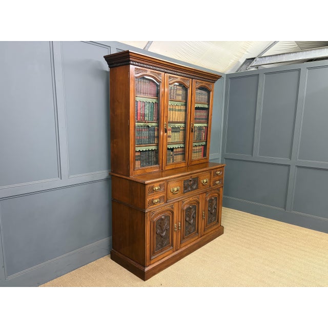 Victorian Carved Walnu Bookcase witht Secretaire, 1880 For Sale - Image 11 of 18
