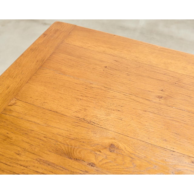 French Provincial Country Oak Trestle Farmhouse Dining Table 7Ft For Sale - Image 12 of 18