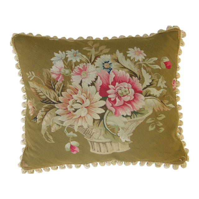 Circa 1860 Antique French Aubusson Tapestry Pillow For Sale