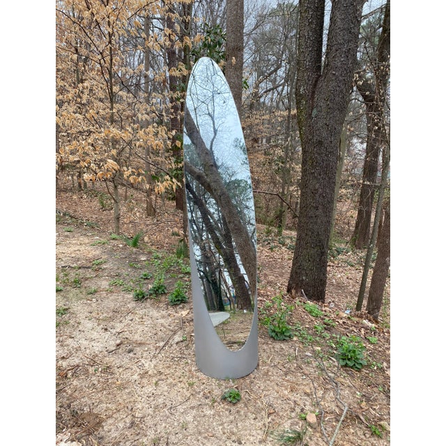 1980’s Postmodern Gaia Lipstick Floor Mirror. Featuring a matte silver finish. A very sleek and modern design