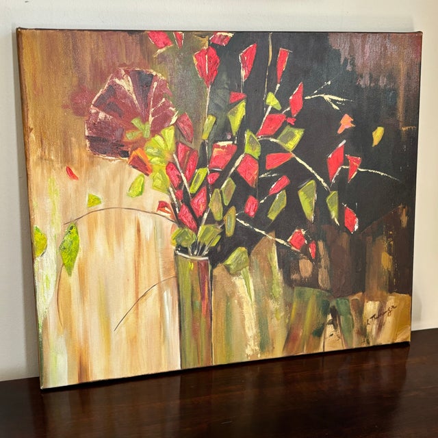 Brown “Fleurs en Folie” Abstract Expressionist Acrylic on Canvas — Framed For Sale - Image 8 of 12