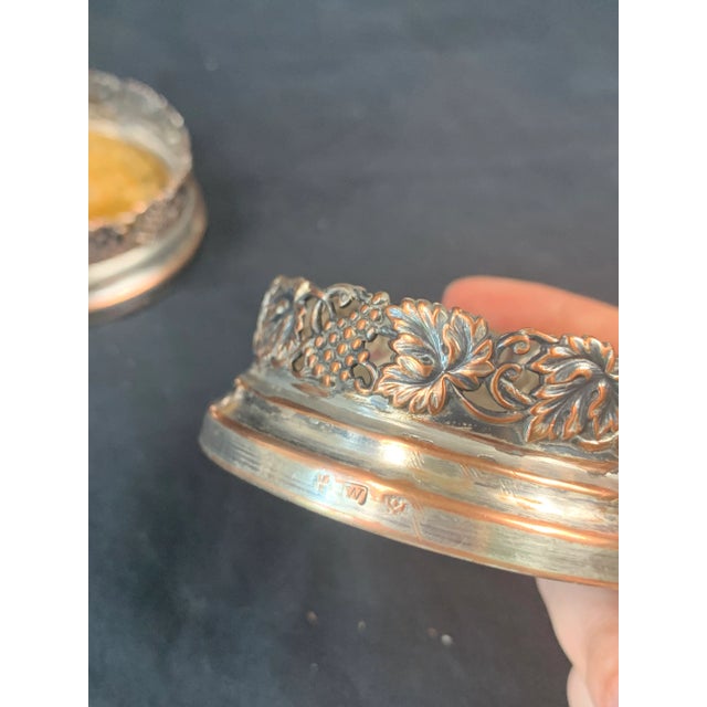 Silver Vintage Grape Design Wine Bottle Coasters-A Pair For Sale - Image 8 of 9