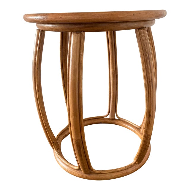 Vintage Rattan McGuire-Style Drum Side Table For Sale