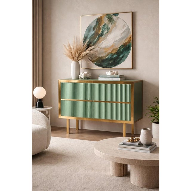 Sage Green Glass and Brass Bar Cabinet or Sideboard, 1970s For Sale - Image 15 of 16