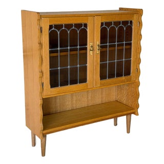 Licentia Møbler Oak Glass Bookcase With Scalloped Edges Danish Mid-Century Modern 1970s For Sale