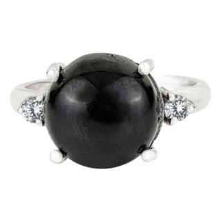 Vintage Black Star & Zircon Ring in White Gold Setting, Size 7.5 For Sale