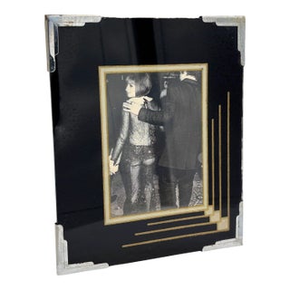 1920s Art Deco Reverse Black & Gold Painted Glass Picture Frame 4x6 For Sale