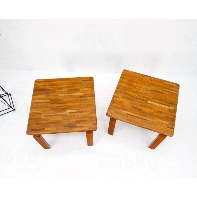 Pair of solid teak Danish Mid-Century Modern square side end coffee tables mint.