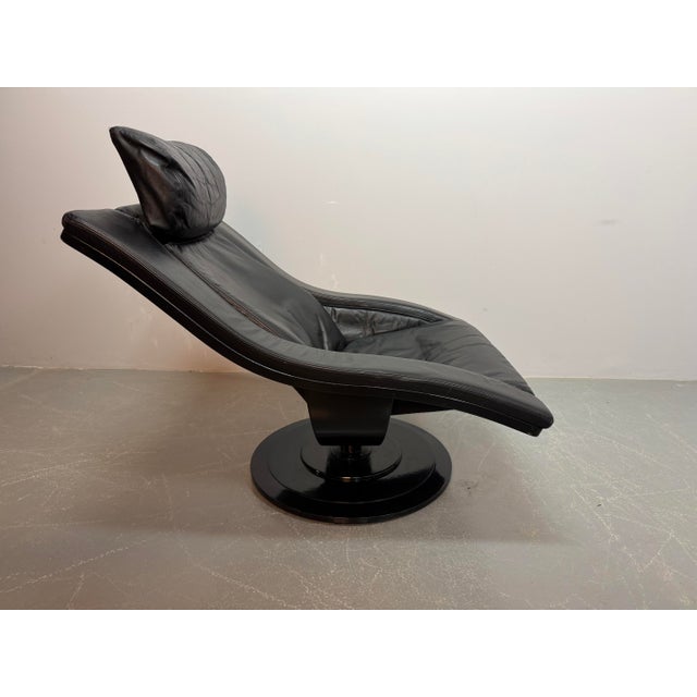 Wood Set of Mid-Century Scandinavian Modern Move Lounge Chair and Ottoman in Black Leather by Takashi Okamura and Erik Marquardsen for Nelo, Sweden, 1960s For Sale - Image 7 of 14