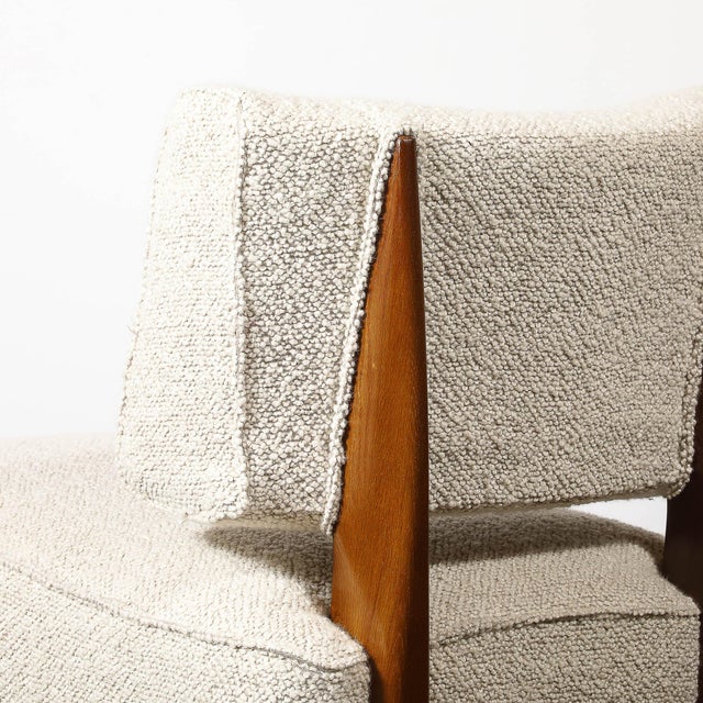 Mid-Century Modernist Sculptural Oak Lounge Chairs in Off White Boucle For Sale - Image 10 of 17