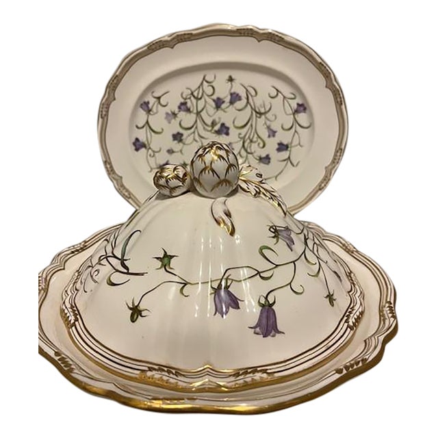 Late 20th Century Spode Campanula Round Covered Vegetable & Oval Serving Platter Blue Y8283-F For Sale