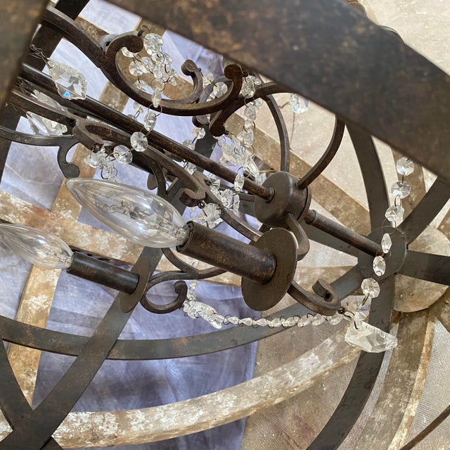 Rustic Large Wood and Metal Orb Chandelier For Sale - Image 3 of 13