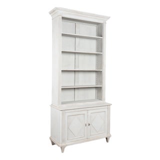 19th Century Swedish Gray Painted Pine Bookcase Display Cabinet For Sale