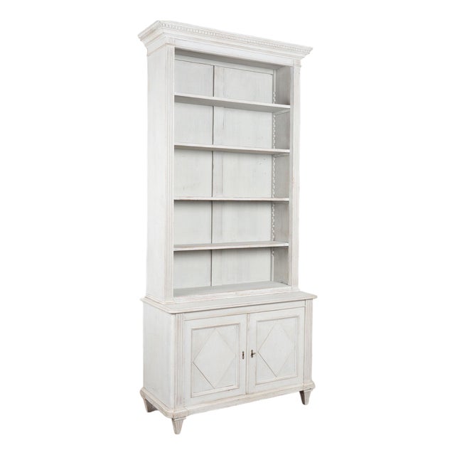 19th Century Swedish Gray Painted Pine Bookcase Display Cabinet For Sale