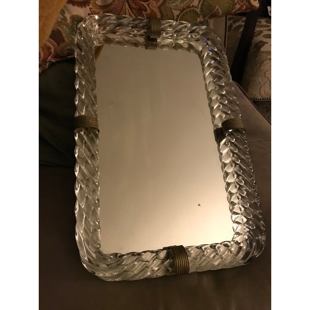 Stunning and unique 1940s Murano glass mirrored tray with continuous glass rope detail. Can be used as a vanity tray or...